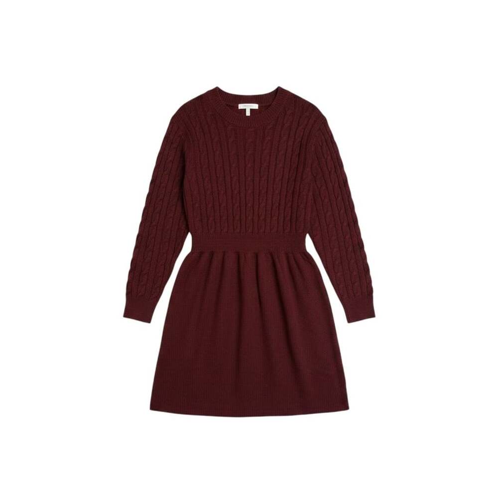 Shein Curve Burgundy Cable Knit Fit-and-Flare Long Sleeve Sweater Dress 2XL
